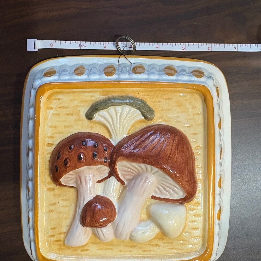 Vtg 60s 70s Ceramic Mushroom Wall Hanging Decor MCM Himark Wall Decor Yellow - Picture 7 of 9